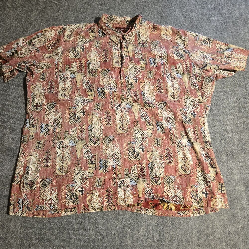 Coral Reef Hawaiian Shirt Mens XL Red Tribal Geometric Made Hawaii Short Sleeve